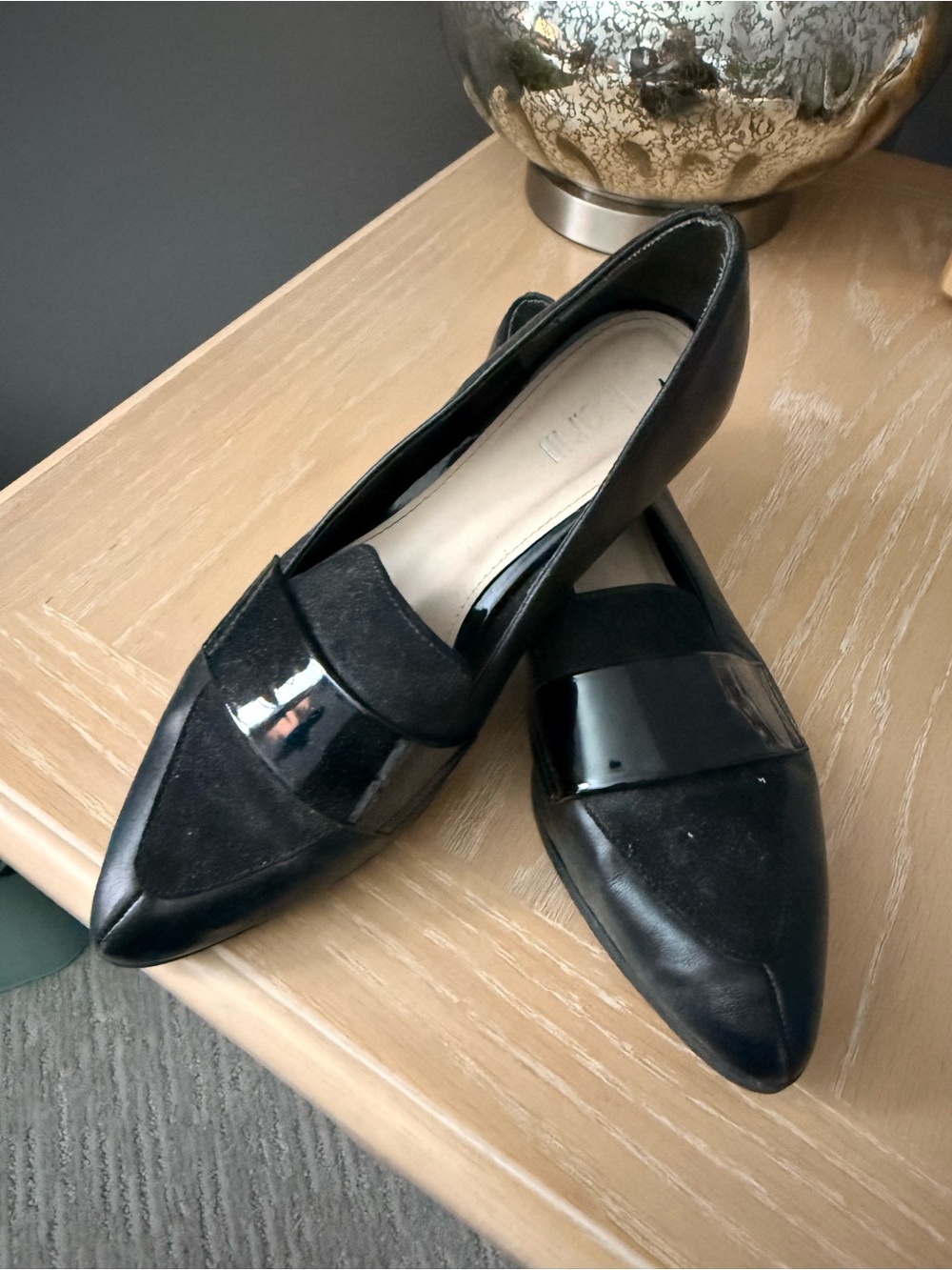 Bar III Black Pointed-Toe Loafers with Patent Strap